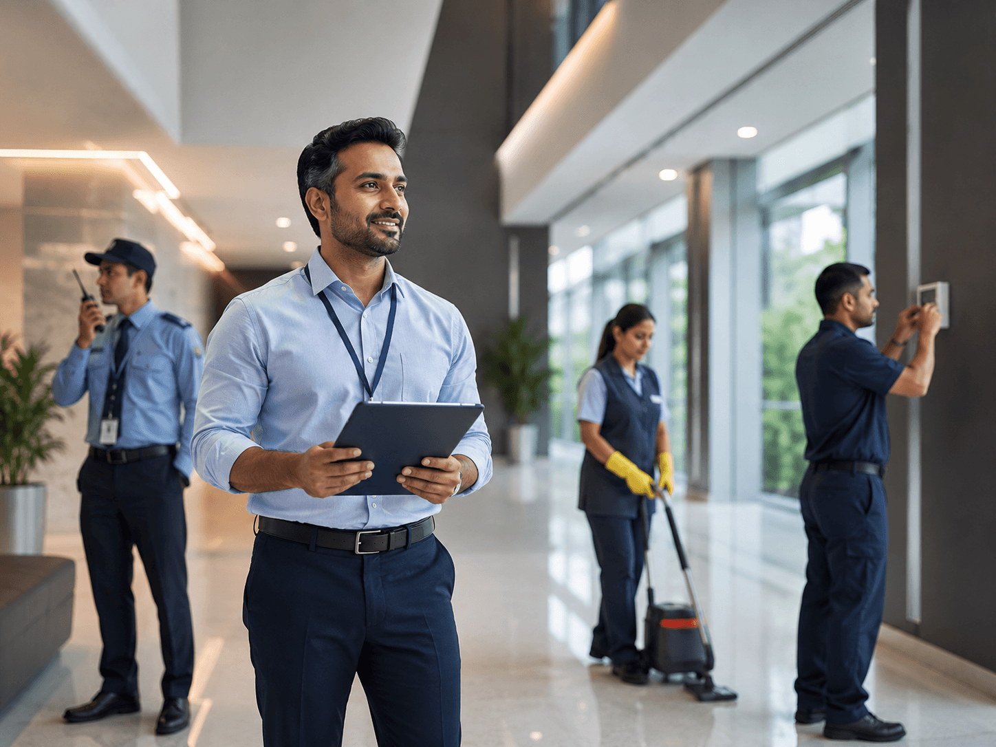 Facility management team supervising site operations