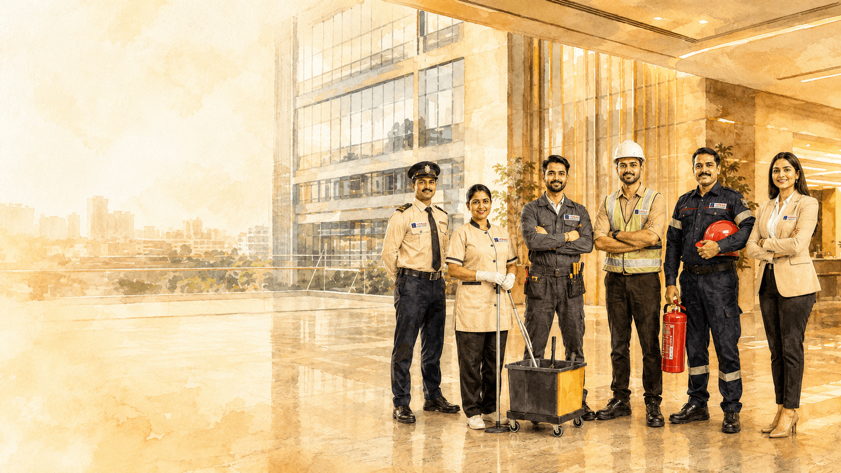 Vipras facility management services team providing security, housekeeping and technical maintenance in Chennai